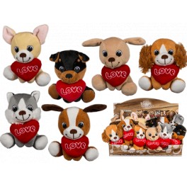 CANI SEDUTI IN PELUCHE CON CUORE CM 14 