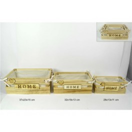 CASSETTE LEGNO SET 3 PZ CON TESSUTO HOME